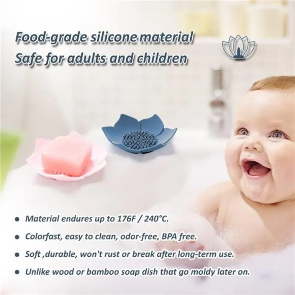 Silicone Soap Dish Soap Holder Flower Shape Draining Tray for Bathroom Kitchen